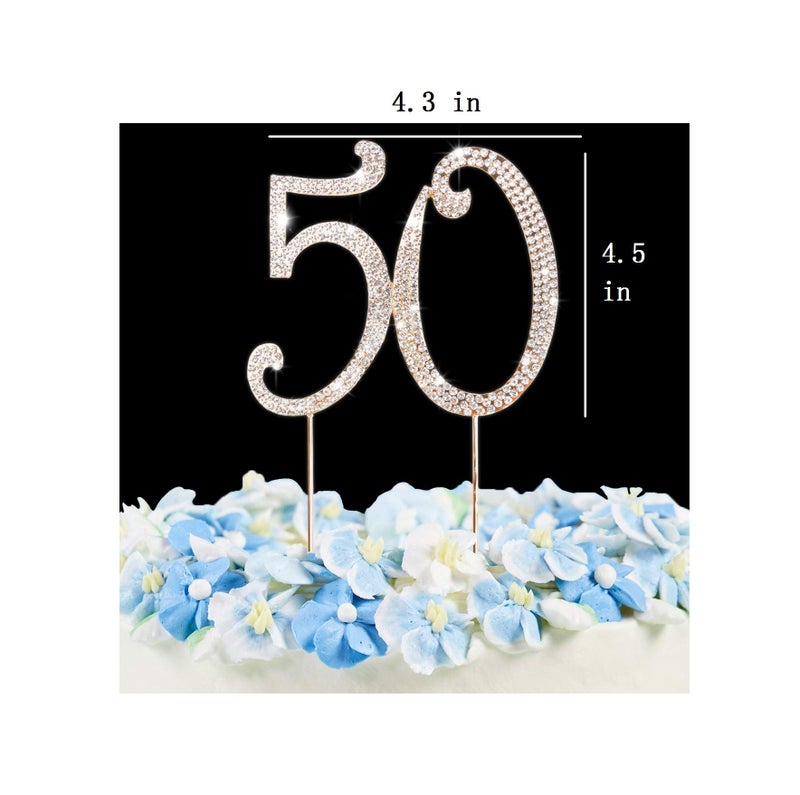 Scotamalone 50 Cake Topper | Premium Bling Rhinestone Diamond Gems | 50th Birthday or Anniversary Party Decoration Ideas | Quality Metal Alloy | Perfect Keepsake - Image 2